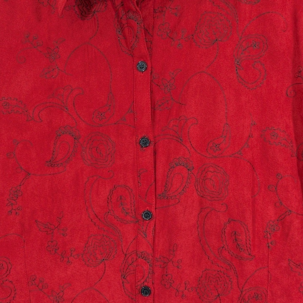 Sag Harbor Red Faux Suede Floral Embroidered 3/4 Sleeve Button Down Size 1X - Picture 3 of 9